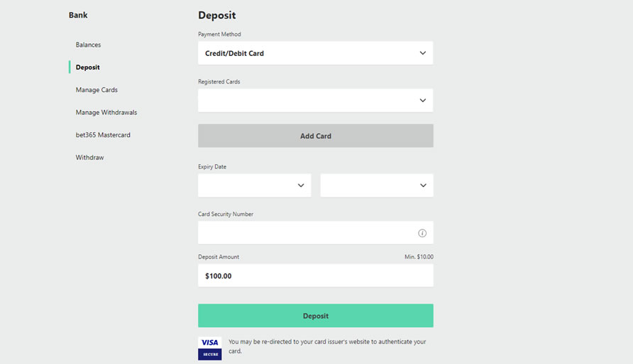 Payment Methods at Bet365 Casino
